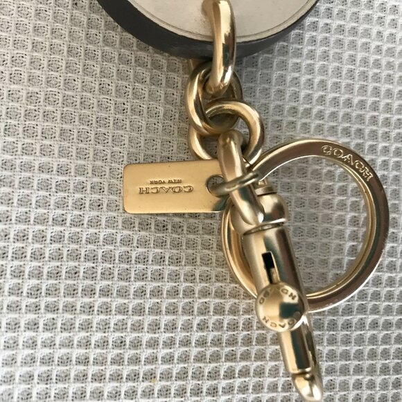 Coach Cream / Beige Leather C Keychain, Gold tone metal, Rhinestone Gem Accents - Picture 4 of 6